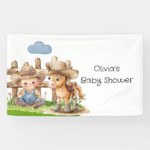 Cowboy and a Pony Horse Boy Baby Shower Banner