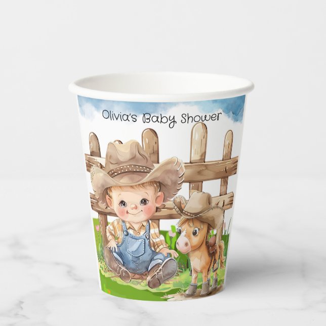 Cowboy and a Pony Horse Boy Baby Shower Paper Cups (Front)