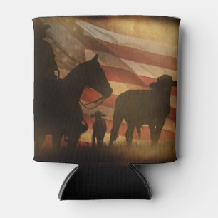 Cowboy and American Flag Distressed Can Cooler