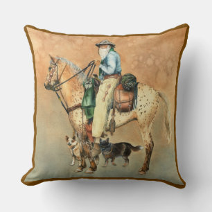 Cowboy and Appaloosa Horse with Dogies Throw Pillow