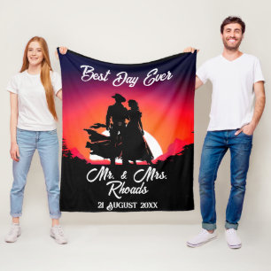 Cowboy and Bride at Sundown Wedding  Fleece Blanket