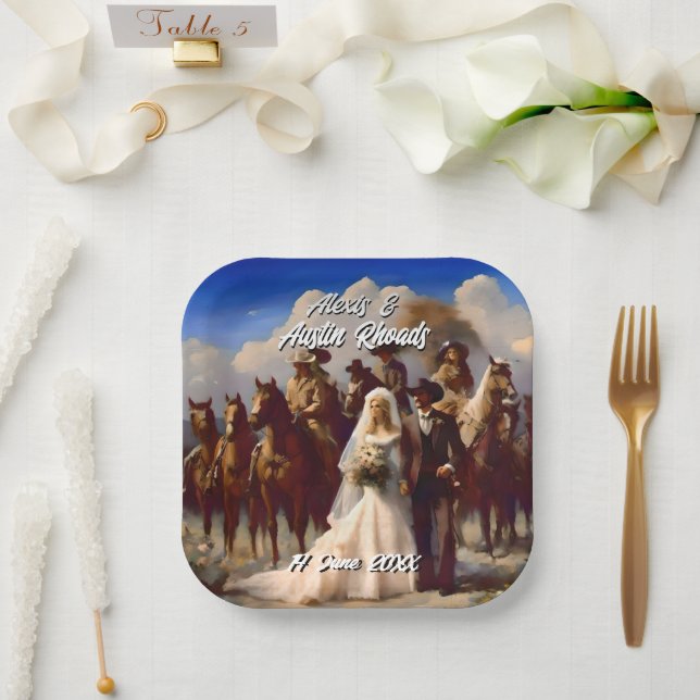 Cowboy and Bride Outdoor Wedding Paper Plate (Wedding)