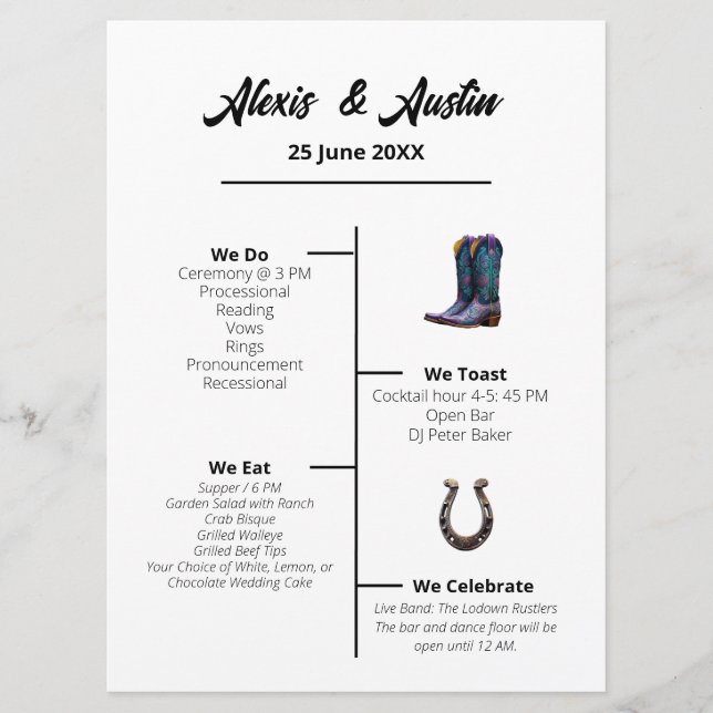 Cowboy  and Bride Western Style Wedding Program (Front)