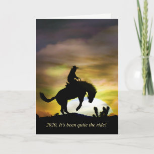 Cowboy and Bucking Horse Happy New Year Card