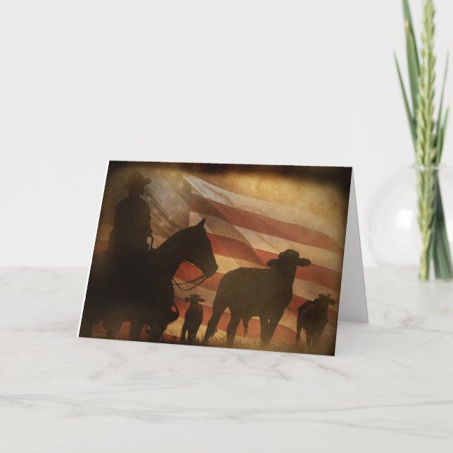 Cowboy and Cattle Rustic Country Western Blank Card (Front)