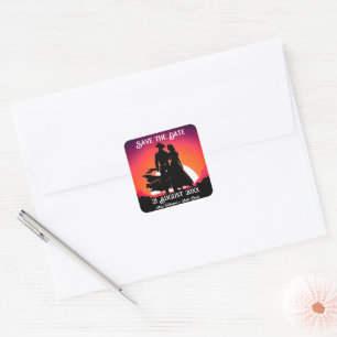 Cowboy and Cowgirl at Sundown Save the Date Square Sticker
