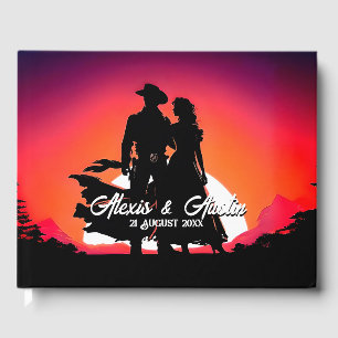 Cowboy and Cowgirl at Sundown Wedding  Guest Book