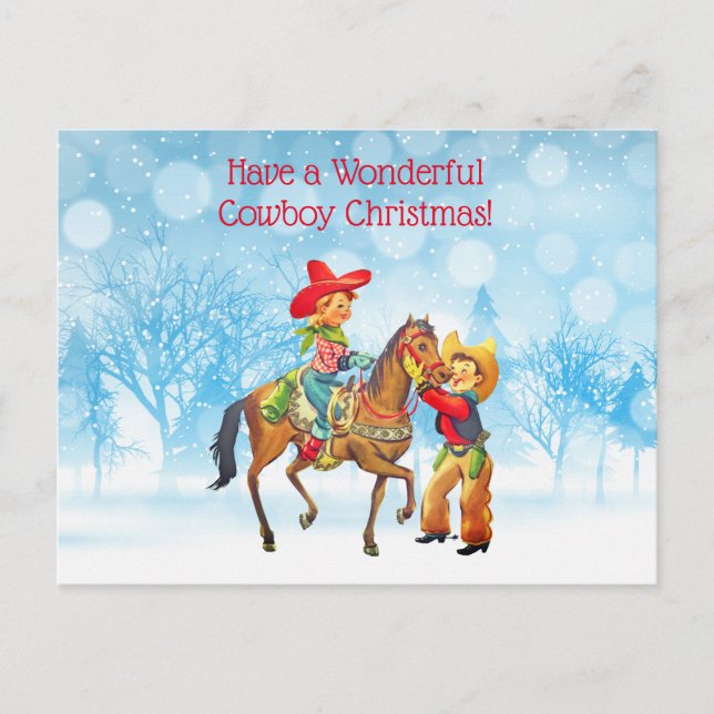 Cowboy and Cowgirl Christmas Postcard (Front)