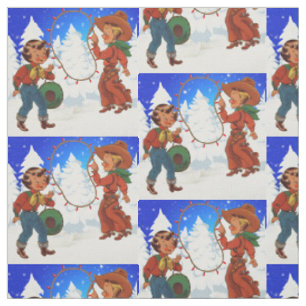 Cowboy And Cowgirl Kids Winter Scene Holiday Fabri Fabric