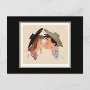 Cowboy and Cowgirl Kissing Postcard