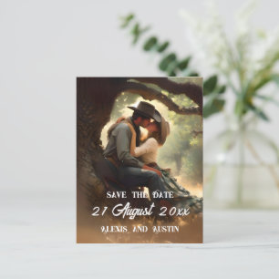 Cowboy and Cowgirl Kissing Save the Date Postcard