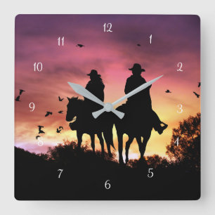Cowboy and Cowgirl Romantic Square Wall Clock