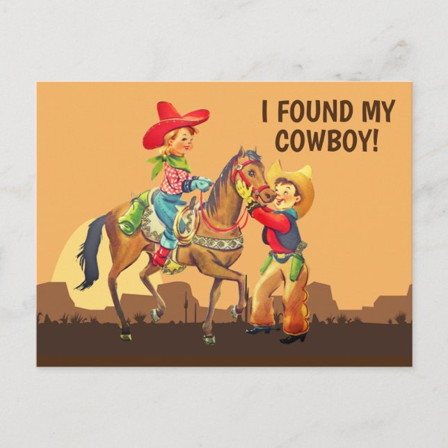 Cowboy and Cowgirl Save the Date Postcard (Front)