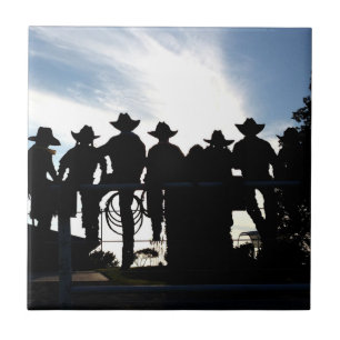 Cowboy and Cowgirl Setting On Fence Tile