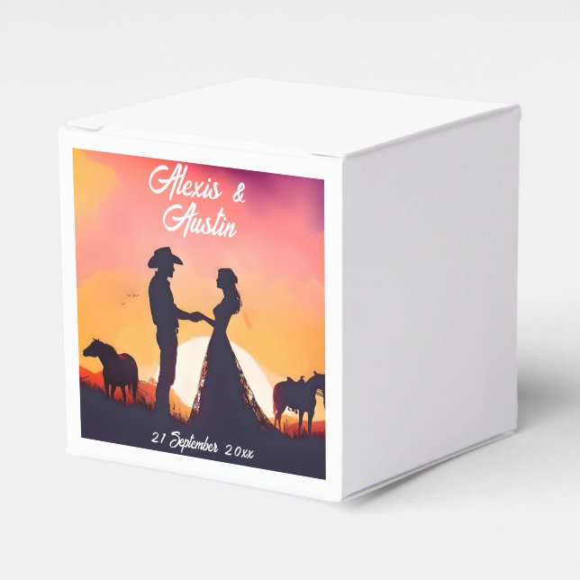 Cowboy and Cowgirl Wedding in Silhouette Favor Box (Front Side)