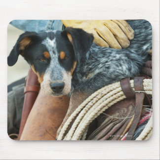 Cowboy and dog on horse mouse pad