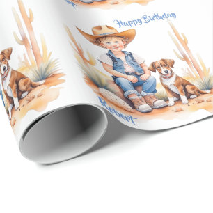 Cowboy and Dog Personalized Name and Occasion  Wrapping Paper
