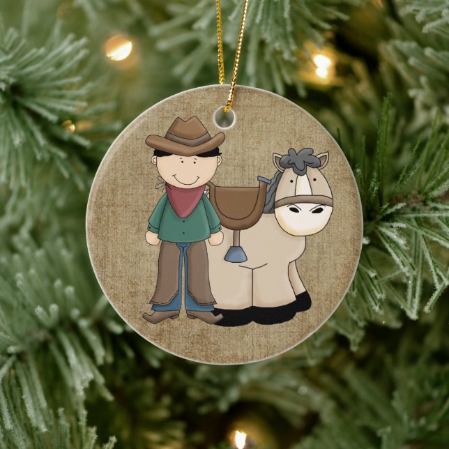 Cowboy and His Pony Ceramic Ornament (Tree)
