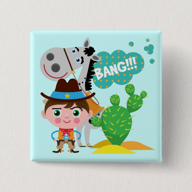 Cowboy and Horse 2 Inch Square Button (Front)