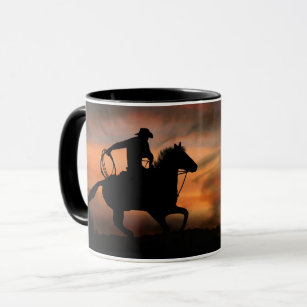 Cowboy and Horse at Sunset Mug