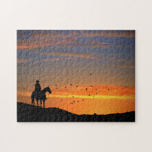 Cowboy and Horse in Sunset Western Jigsaw Puzzle