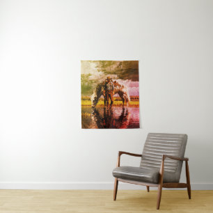 Cowboy and Horse Reflection Wall Art – Western Tapestry