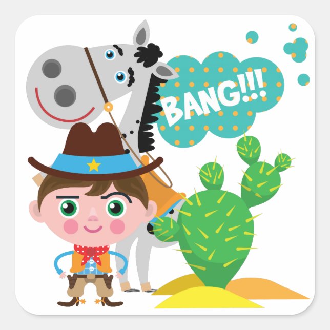 Cowboy and Horse Square Sticker (Front)
