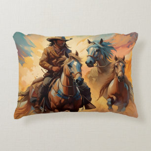 Cowboy and horses collage accent pillow