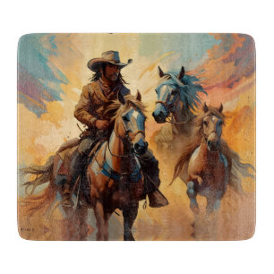 Cowboy and horses collage  cutting board