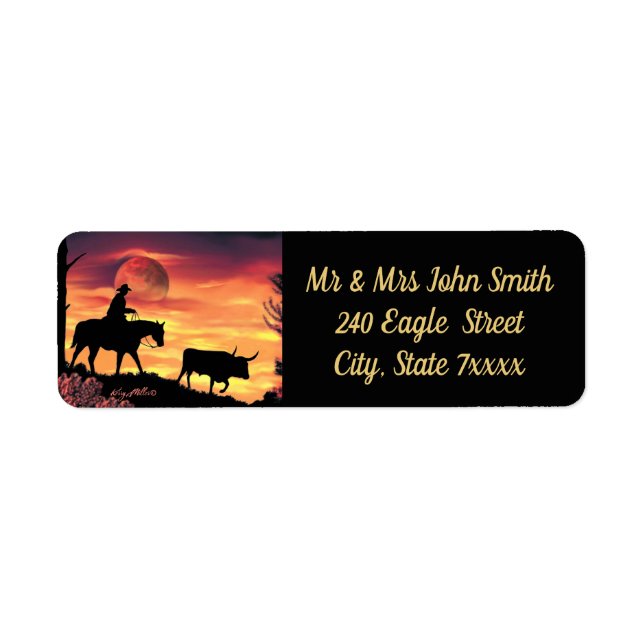 Cowboy And Longhorn Steer Label (Front)