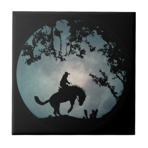 Cowboy and Moon Art Tile