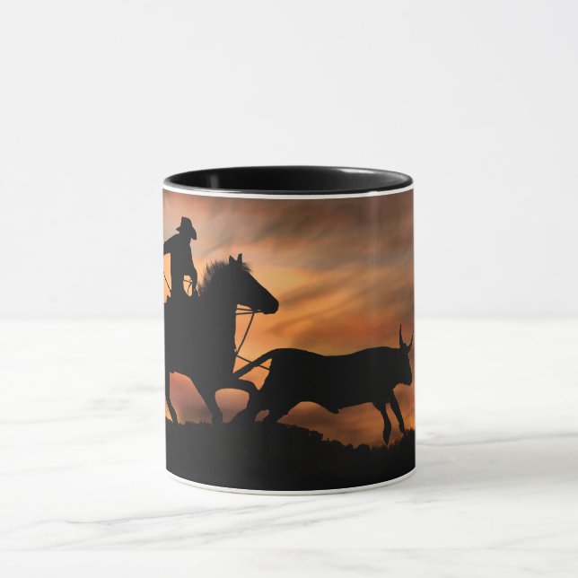 Cowboy and Steer Roping in the Sunset Mug (Center)