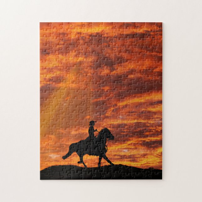 Cowboy and Sunset Super Challenging Jigsaw Puzzle (Vertical)