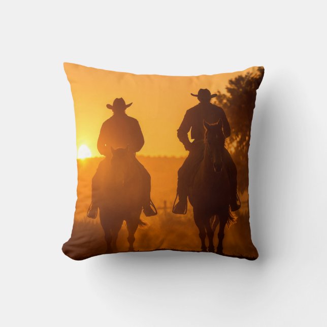Cowboy and sunset Throw Pillow (Front)