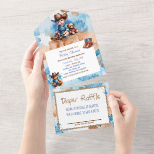 Cowboy and Teddy Bear Boy's Baby Shower All In One Invitation
