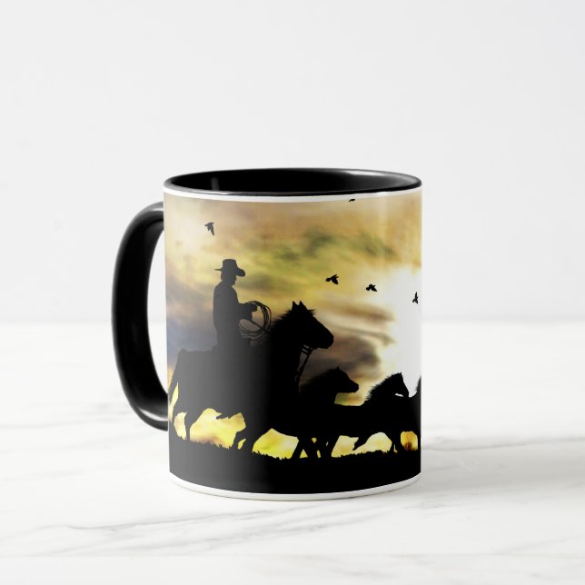 Cowboy and Wild Horses Mug (Front Left)