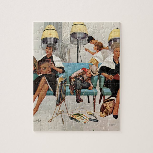Cowboy Asleep in Beauty Salon Jigsaw Puzzle (Vertical)