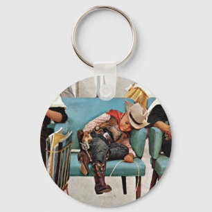 Cowboy Asleep in Beauty Salon Keychain