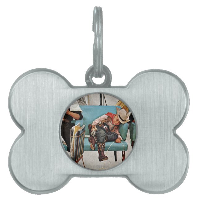 Cowboy Asleep in Beauty Salon Pet ID Tag (Front)