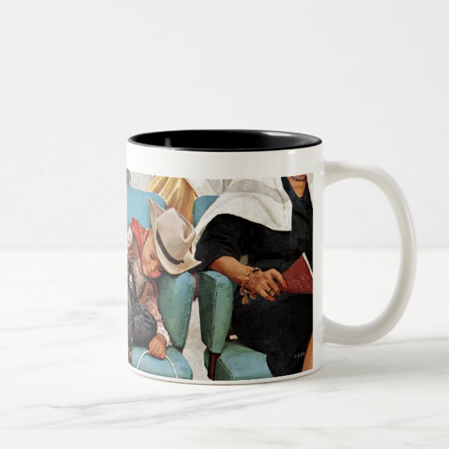 Cowboy Asleep in Beauty Salon Two-Tone Coffee Mug (Right)