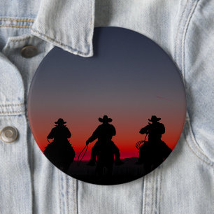 cowboy at sunset 6 inch round button