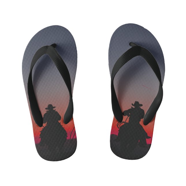 cowboy at sunset kid's flip flops (Footbed)