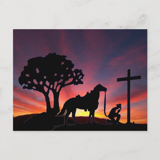 Cowboy at the Cross Easter Christian PostCard Art (Front)