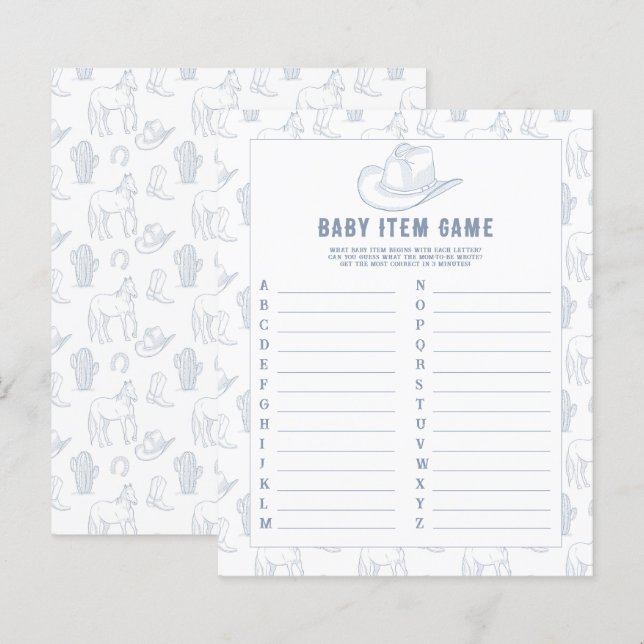 Cowboy - Baby Item Game. Baby Shower Game (Front/Back)