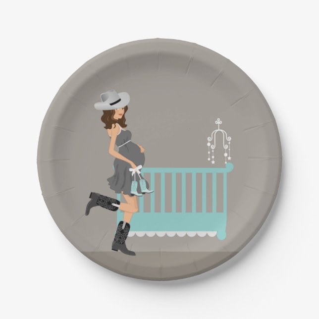 Cowboy Baby Shower - Brunette Paper Plate (Front)