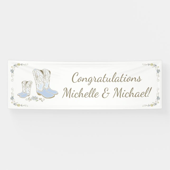 Cowboy Baby Shower Country Western Blue Boy Banner (Horizontal)