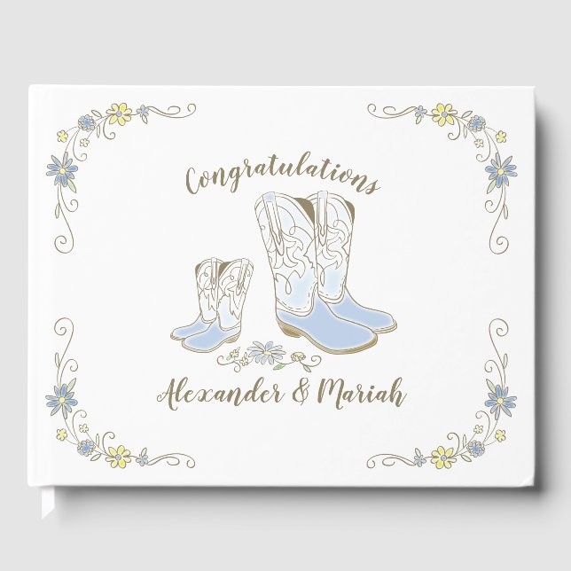 Cowboy Baby Shower Country Western Blue Boy Guest Book (Front)