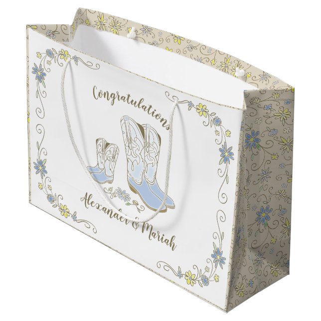 Cowboy Baby Shower Country Western Blue Boy Large Gift Bag (Back Angled)