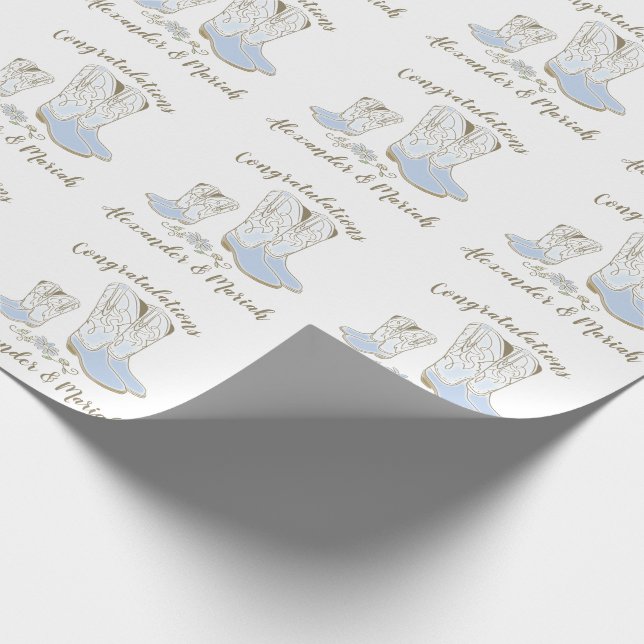 Cowboy Baby Shower Country Western Blue Boy Wrapping Paper (Corner)