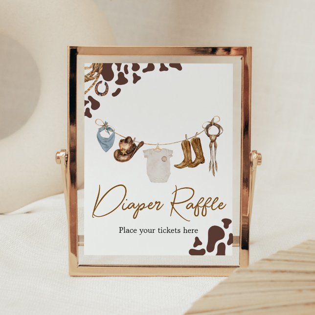 Cowboy Baby Shower Diaper Raffle Poster (Wild West Rodeo Baby Shower Diaper Raffle Sign)